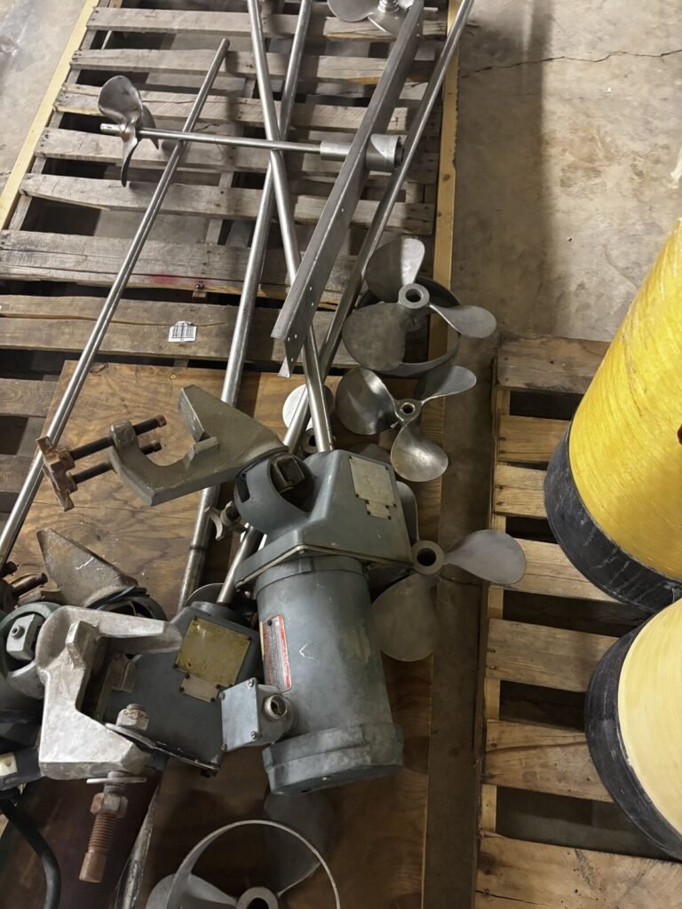 Lot of Clamp-Mount Drum / IBC Tote Mixers with Stainless Propellers and Spare Shafts