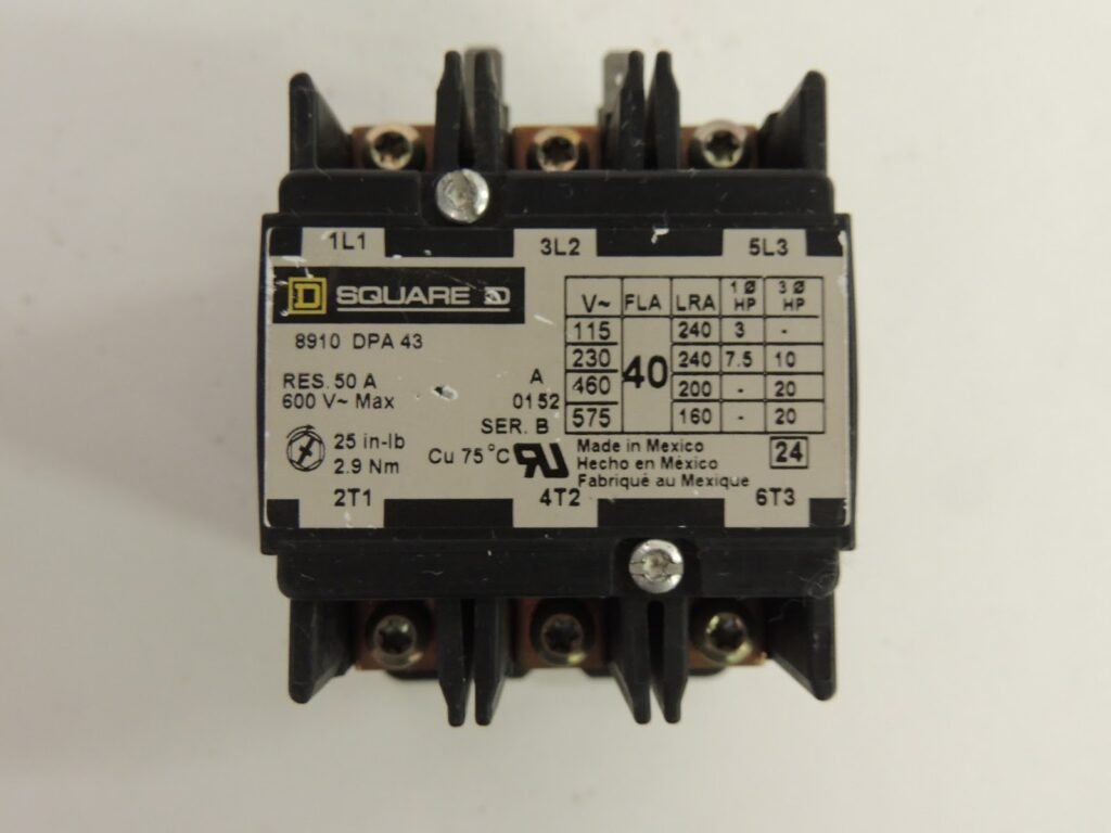 Square D 8910DPA43 Definite Purpose Contactor — 40A Resistive, 3-Pole, 600V